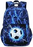 LEDAOU Schulrucksack Jungen Teenager Mädchen Schultaschen Kinder Rucksäcke Wasserdicht Leichtgewicht Schulranzen Groß für Schule Geschenke (Blitz Fußball)