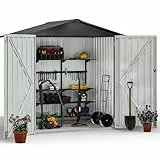 YITAHOME Gartenhaus, abschließbar, verzinktes Metall, Outdoor-Schuppen, wasserdicht, mit 4 Lüftungsschlitzen für Fahrrad, Werkzeug, Rasenmäher, Dunkelgrau, 171 x 98 x 184 cm