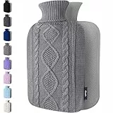 Wärmflasche mit Bezug – Weicher Premium Strickbezug – 1,8l groß Wärmeflasche, Wärmflasche Kinder, Bettflasche für Erwachsene für Kuschelige Nächte und Schmerzlinderung - Grau