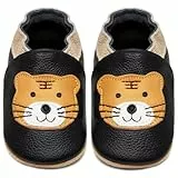 IceUnicorn Krabbelschuhe Baby Lauflernschuhe Jungen Mädchen Weicher Leder Babyhausschuhe Kleinkind Rutschfeste Lederschuhe Baby(Schwarzer Tiger, 6-12 Monate)