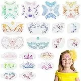 URAQT Tattoo Schablone, 20 Blatt Wiederverwendbare Gesichtsfarbe Schablonen Kit, Tattoo Design Werkzeuge für Gesicht und Körper, für Kinder Erwachsene, Party, Karneval, Weihnachten Halloween