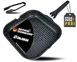 DIVORY Grillpfanne 28 cm – Gerippte Antihaft-Oberfläche, abnehmbarer Griff – Für alle Herdarten geeignet, Induktion – Steakpfanne für Steaks & Grillgemüse, inkl. Grillzange – Frei von PFOA & PFOS