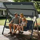 Verdego Hollywoodschaukel 3 Sitzer, Hollywoodschaukeln 193x110x152cm, Gartenschaukel mit Verstellbarem Dach, Anti Rutsch Füße, Einfache Montage, 200KG Belastbar, für Garten, Terrasse, Grau