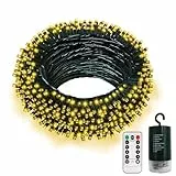 DBFAIRY Lichterkette Batterie, 20M 200 LED Lichterkette Außen Batterie mit 8 Modi Timer, Grünes Kabel Wasserdicht Weihnachtsbeleuchtung für Innen, Weihnachten, Garten, Hochzeit, Party (Warmweiß)