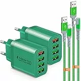 USB Ladegerät,4-Ports 33W Netzteil mit QC 3.0 USB Schnellladegerät Mehrfach mit 2 Stück 2M/3M Schnellladekabel,Adapter Stecker für Samsung Galaxy S24/23/22/21,iPad Pro,LG, Sony