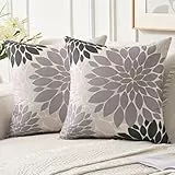 Jayusaror Kissenbezug 40x40 cm Grau Dahlien Sommer Sofakissen Herbst Deko Kissen Bezug Blumen Outdoor Kissenhülle für Couch Sofa Wohnzimmer Kissenbezüge, 2er Set