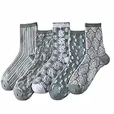GASMA Vintage bestickte Blumen Frauen Socken, Damen Blumen Baumwolle Socken, Vintage gemusterte Crew Socken für Frau (5 Pairs - D)
