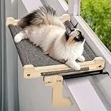 Zvonema Katzen Hängematte, Katzen Fensterliege, Stabil groß Katzenhängematte, Holz Katzenbett Fenster mit Abnehmbarem Dickem Bezug, Bequem Katzenbett Fensterbank, Platzsparendes Design bis zu 30kg