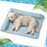 XIAPIA Kühlmatte Hunde Ergonomisch mit Rand (7cm), 53x70 cm Hundebett Selbstkühlend, 100% Ungiftiges Gel, Kratzfest & Wasserdicht, Kühldecke Groß Hunde Welpen Katze Kühlmatte, Drinnen Draußen