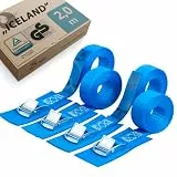 valonic Iceland - 4X 2m Spanngurte mit Pad, Blaue Fahne, 25mm, 250kg, TÜV Rheinl. / GS Zertifiziert EN-12195-2 - Spanngurt mit Klemmschloss für Auto Dachbox, SUP Board, Kajak, blau