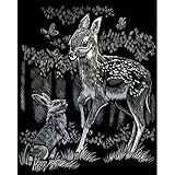 Pracht Creatives Hobby & Langnickel - Kratzbild Rehkitz, Silber, Kratzbilder für Kinder und Erwachsene, mit Kratzstift Vorlage, 4674-20121