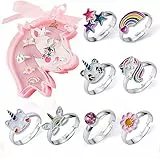Powerking Mädchen Einhorn Kinder Schmuck Ringe Set und Party Play Dress Up Ringe - Kleine Mädchen Weihnachten Geburtstagsgeschenk