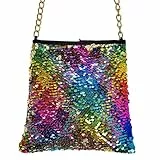 W WIDMANN MILANO Party Fashion 10018 - Tasche Wendepailletten Regenbogen/Gold, Retro, Accessoire, Karneval, Mottoparty
