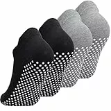 GRPSKCOS Yoga Socken Stoppersocken Damen, 4 Paare Antirutschsocken, Rutschfeste Slipper Socken für Yoga, Pilates, Tanz, Krankenhaus, Zuhause, Workout, Sport(02 Schwarz*2+Grau*2,41-43)