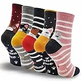 LOFIR Lustige Bunte Socken Damen Tier Muster Niedlich Socken aus Baumwolle Süß Karikatur Kawaii Katze Socken Neuheit Socken Geschenk für Mädchen Damen, Größe 35-41, 5 Paare