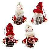 ***Dekohelden24 Strick-/ Holz Püppchen/Santa als Baumbehang/Anhänger im 4er Set, Größe je Figur ca. 7,5 x 7,5 x 10 cm.