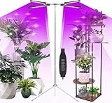 Pflanzenlampe LED Vollspektrum 4 Köpfe Grow Light 3 Lichter Modi und 9 Arten von Helligkeit Wachstumslampen Pflanzenleuchte Pflanzenlicht LED mit Zeitschaltuhr 3/9/12 Std Höhenverstellbare