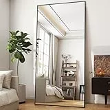 BEAUTYPEAK 76x180 cm Übergroßer Großer Ganzkörperspiegel, Standspiegel hängend oder lehnend an die Wand, Groß Bodenspiegel mit Ständer für Schlafzimmer, Wohnzimmer oder Ankleidezimmer, Schwarz