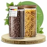 ElbFuchs Vorratsgläser mit Deckel luftdicht I 2x 2000ml BPA-frei & mottensicher I Vorratsdosen aus Borosilikatglas mit Holzdeckel I Aufbewahrungsgläser für Kaffeebohnen, Mehl & Nudeln
