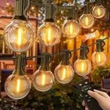 LED Lichterkette Außen mit Fernbedienungen, Dimmbar 30M Lichterkette Outdoor Strom mit G40 Wasserdichte Glühbirnen, Außen & Innen Lichterketten mit Timer für Garten, Party, Terrasse, Balkon,Hochzeiten