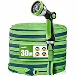 RAINPOINT Gartenschlauch Flexibel 30m, Leichtgewicht-Wasserschlauch mit TPE-Innenschlauch, 800D Oxford-Gewebe, 30 Bar Berstdruck, 10-Funktionen Gartenbrause, 1/2' & 3/4' Anschlüsse