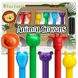 TinyGeeks 6 Tierförmige Wachsmalstifte - Ungiftige Wachsmalstifte für Kleinkinder - Auswaschbar - Perfekt für Kinder im Alter von 4-8 Jahren - Einfach zu Halten - Viel Spaß auf deiner kleinen Safari