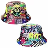 Halinuia 2 Stücke Retro 80er/90er Fischerhüte Hip Hop Bucket Hat Rock Scrawl Fischerhut Modische Bucket Hat Anglerhut Sonnenhut Faltbar 80er/90er Style Fishing Hut für Frauen Männer (Mehrfarbig-80er)