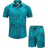 EUOW Hawaii-Hemden und Shorts für Herren, 2 Stück, Knopfleiste, Kurzarm, Strandurlaub, Outfits, Hawaiianischer Kokosbaum, Medium