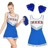 FORMIZON Cheerleader Kostüm, Cheerleader Kostüm Damen Sexy, Cheerleading Uniform Kein mit Pompons und Socken, High School Cheerleader Kostüm für Halloween Verkleidung Karneval (Blau-ohne Socken, M)