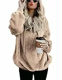 iWoo Winter Pullover Damen Casual Winterpullover Kapuzenpullover Langarm Pullover Hoodie Kuschelpullover für Damen(Khaki,XL)