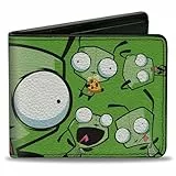 Buckle-Down Nickelodeon Wallet Bifold Invader Zim Gir Split Close Up and Poses Blue Green Vegan Leder, Blau/Grün, Casual