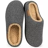 VeraCosy Herren Flauschige Sherpa Pantoffeln Memory Schaum Anti-Rutsch Innen Hausschuhe Grau，44-45 EU