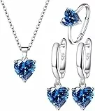 TTPSRY Herzförmig Schmuckset für Damen Kristall Halskette Ohrstecker Ring Set für Braut Zirkonia Brautjungfer Silber Schmuck (Blau)