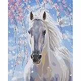 UNIVERTEN Malen Nach Zahlen Erwachsene Kinder Anfänger DIY Handgemalt Ölgemälde auf Leinwand Kit für Home Deko oder Geburtstag Weihnachten Geschenk Mit Farbe und Pinsel, Pferde 40x50cm