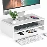 FITUEYES Monitorständer Bildschirmständer aus Holz Ergonomischem Laptop-Druckerständer für Monitor Laptop Drucker Fernseher 42,5x23,5x14cm,weiß