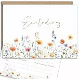 E&G Klasse 10x Einladungskarten Wildblumen mit 10 Kraftpaier Optik Umschlägen Erwachsene Frauen A6 Bunt Braun Weiß Einladungskarte Feier Fest Einladung Party Hochzeit Jubiläum
