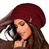 FURTALK Damen Beanie Mütze Warme Wintermütze mit Weichem Innenfutter Gefütterte Strickmütze,Weinrot,Einheitsgröße