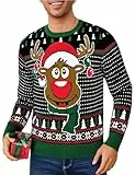 Leversic Hässliche Weihnachtspullover Herren Ugly Christmas Sweater Rentier Schneeflocken Lustige Weihnachtspulli Warme Strickpulli für Männer, Schwarz, L