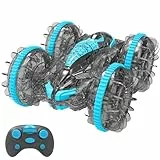 MidiVix Amphibienfahrzeug Ferngesteuertes Auto, 90 Min Spielzeit, 2.4Ghz Doppelseitig 360° drehbare RC Stunt Crawler mit RGB Beleuchtung, 4WD RC Auto Spielzeug Geschenke für Jungen 6-12 Graublau
