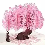 Magic Ants Kirschblütenbaum Pop-Up Karte, romantische 3D Grußkarte mit Paar, handgefertigte Karte für Liebe, Jahrestag, Hochzeit, Valentinstag oder Geburtstag