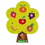 Janod - Fruchtbaum Holz Steckpuzzle - 6 Puzzleteile + 1 Brett - Kinder Holzspielzeug - Motorikspielzeug - Lernspiel für Gedächtnis und Geschicklichkeit - Ab 18 Monaten, J07061