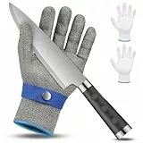 flintronic Schnittschutzhandschuh, Schnittschutzhandschuh aus Edelstahl mit 2 Baumwoll Handschuh, Level 9 Schnittfeste Handschuhe, Kettenhandschuh, Austernhandschuh, Küchenhandschuhe Schnittfest(M)
