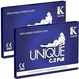 KAMYRA Unique C.2 PULL Condom Card, blau - latexfreie Kondome, mit Abziehbändchen für schnelles Abrollen - auch mit ölhaltigen Gleitmitteln verwendbar - DOPPELPACK - 2 x 3 Stück