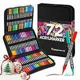Zenacolor 72 Acrylstifte für Steine Wasserfest - mit Doppelspitze (feine Spitze und Pinsel) zum Zeichnen verschiedene Oberflächen - Acrylic Paint Marker mit einer Tasche