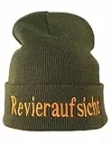 Baddery Jäger Beanie - „Revieraufsicht“ - Bestickte Strickmütze für Herren & Damen - Warme Wintermütze (One Size - Grün)
