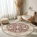 WITSHOCK Teppich Wohnzimmer Rund 120 cm: Waschbarer Boho, rutschfest, Kurzflor, Vintage Schlafzimmer, Teppich Küche Flur Esszimmer für Kinder & Haustiere Geeignet-Rot