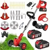 Akku-Rasentrimmer 21V Elektrischer Rasentrimmer - Motorsense akku Mit 2x2000mAh Batterie und 4 Messertypen, kantenschneider und Freischneider Akku für effiziente Rasenpflege und Unkrautbeseitigung