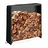 Relaxdays Kaminholzregal mit Abdeckung, für Holz ab 25 cm, Brennholzregal aus Eisen, HBT: 110 x 110 x 29 cm, schwarz