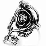 OIDEA Vintage Edelstahl Ringe, Rose Blume Rebe Ehering Damen Frauen Verlobungsring, schwarz Silber - Ringgrößen 62 (19.7)