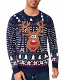 Leversic Hässliche Weihnachtspullover Herren Ugly Christmas Sweater Rentier Schneeflocken Lustige Weihnachtspulli Warme Strickpulli für Männer, 058-Navy Blau, XXL